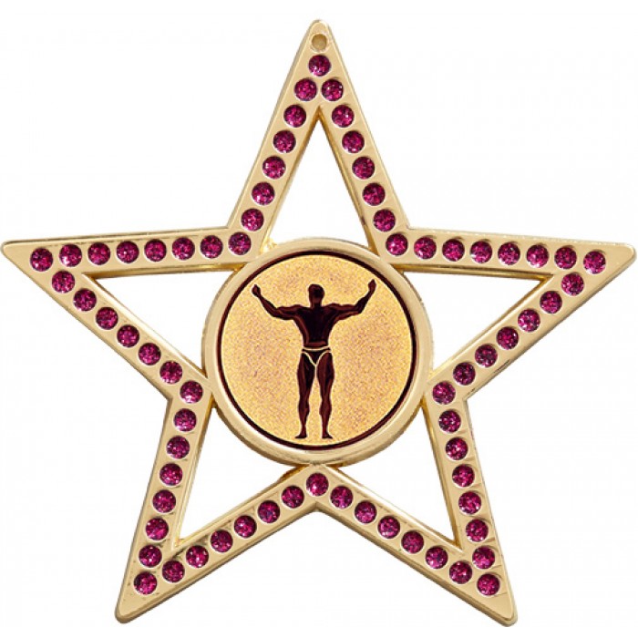 75MM STAR MEDAL - BODYBUILDING - PURPLE - GOLD, SILVER & BRONZE